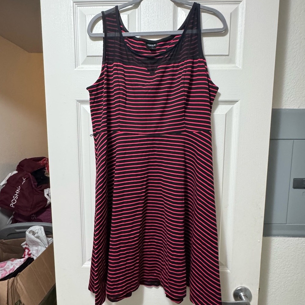 Torrid Black and Pink Striped Mini Dress